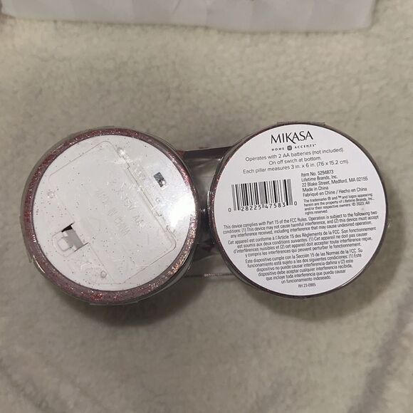 Mikasa set of 2 Christmas Holiday Red Half Glitter LED Wax Pillars - Picture 7 of 8